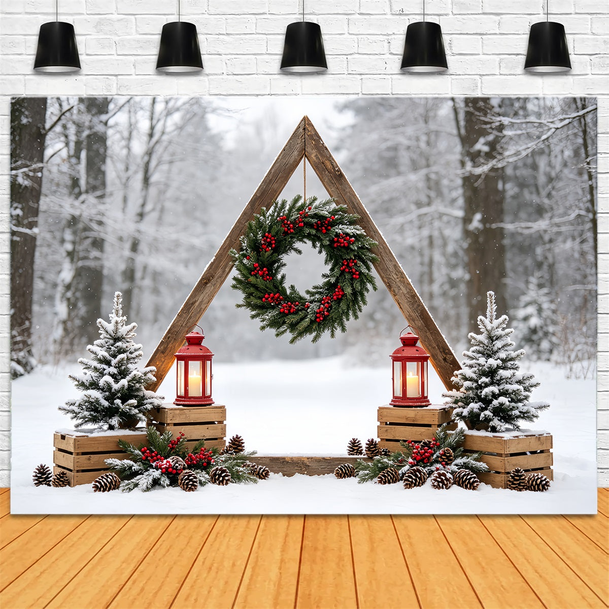 Christmas Forest Backdrop Rustic Forest Arch Wreath Studio Christmas Backdrops UK CSH68-78