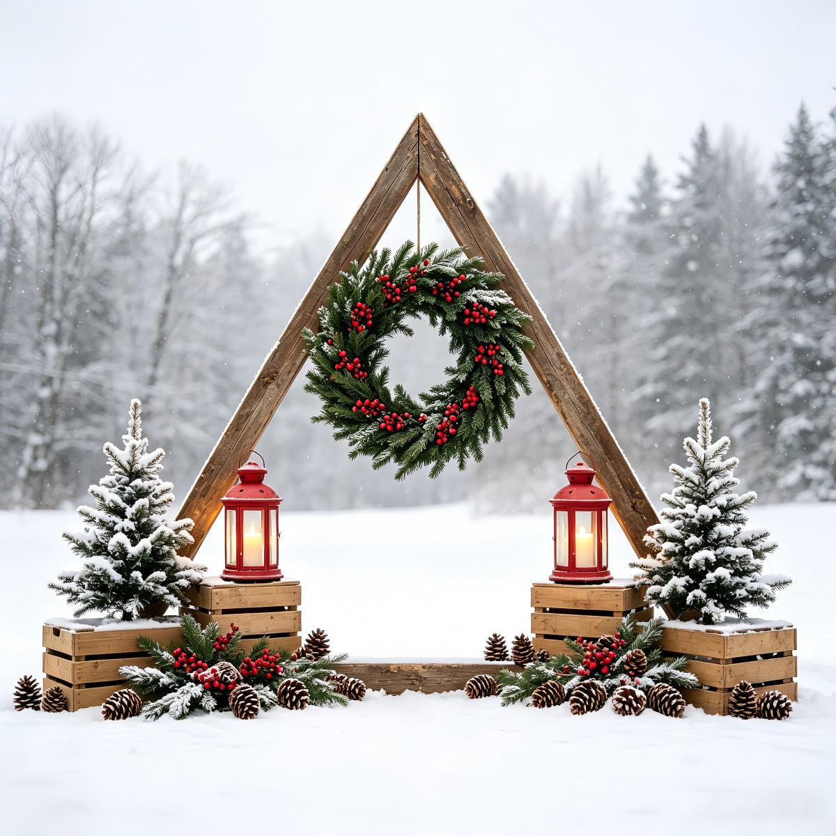 Christmas Forest Backdrop Rustic Forest Arch Wreath Studio Christmas Backdrops UK CSH68-78