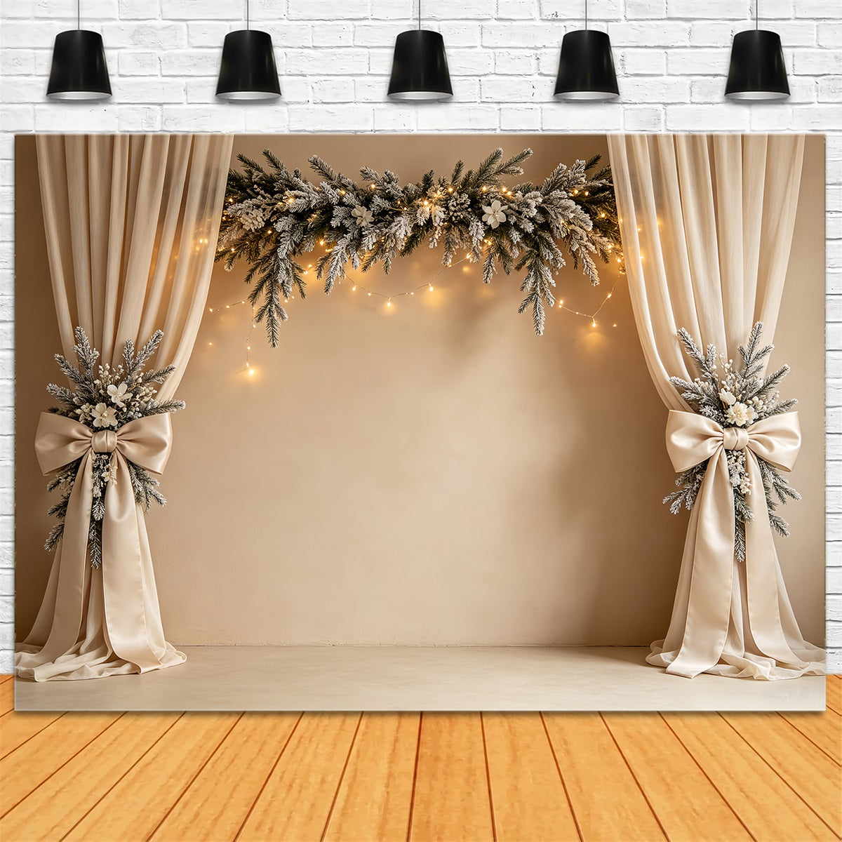 Simple Christmas Backdrop Elegant Snowy Garland Curtain Christmas Indoor Backdrop UK CSH68-81