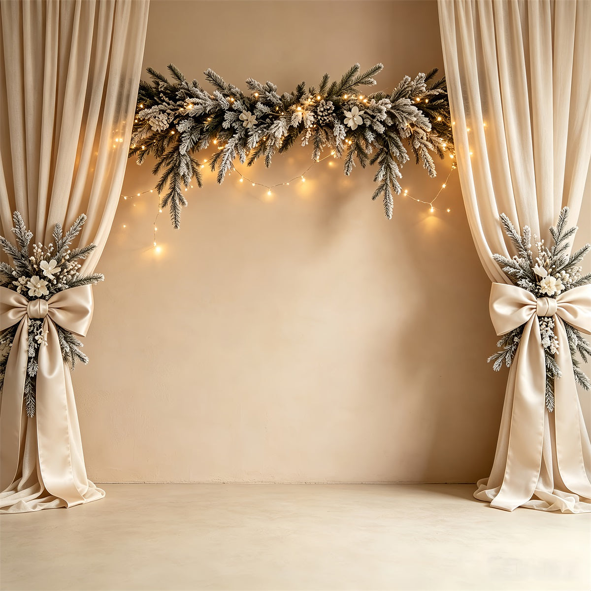 Simple Christmas Backdrop Elegant Snowy Garland Curtain Christmas Indoor Backdrop UK CSH68-81