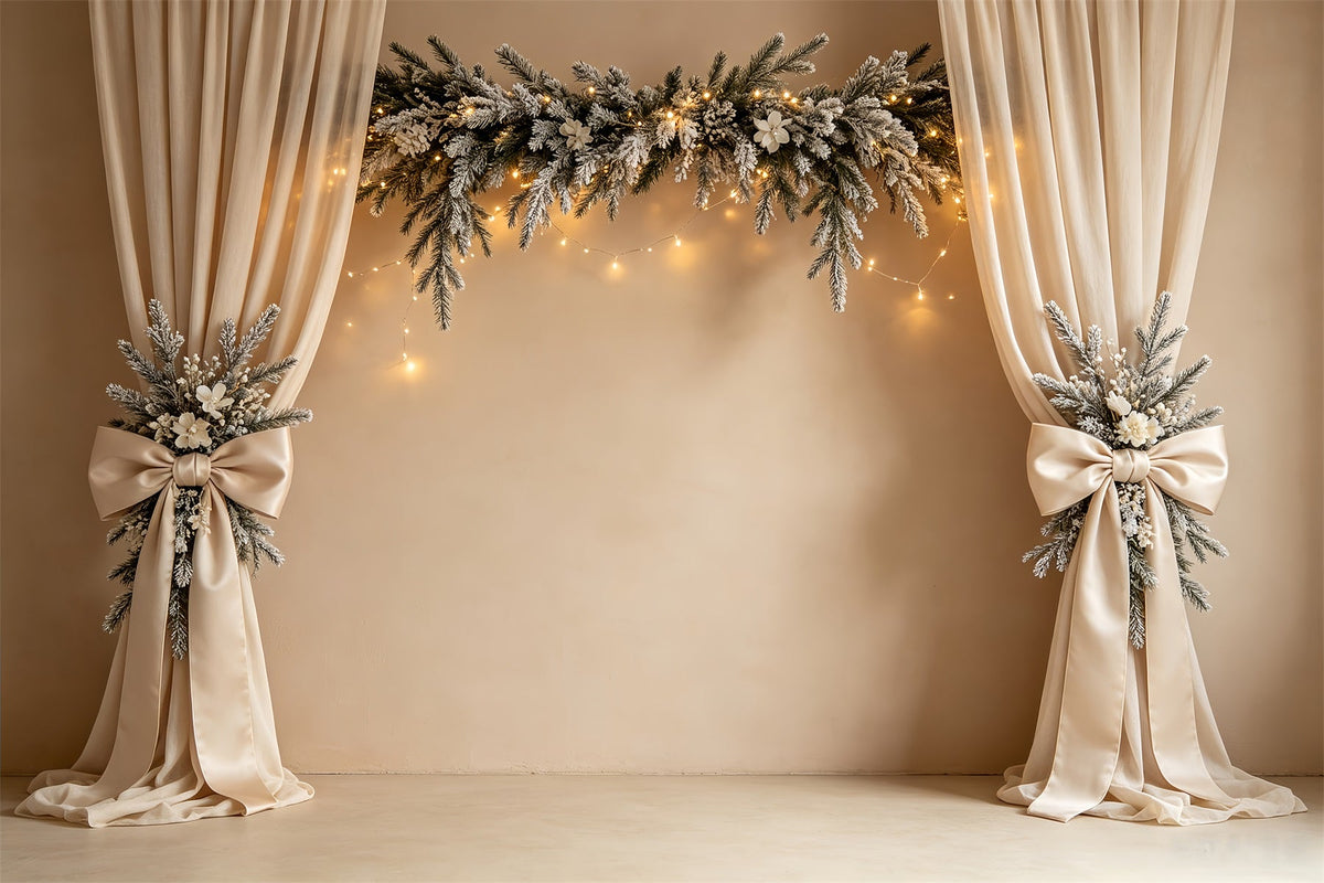 Simple Christmas Backdrop Elegant Snowy Garland Curtain Christmas Indoor Backdrop UK CSH68-81