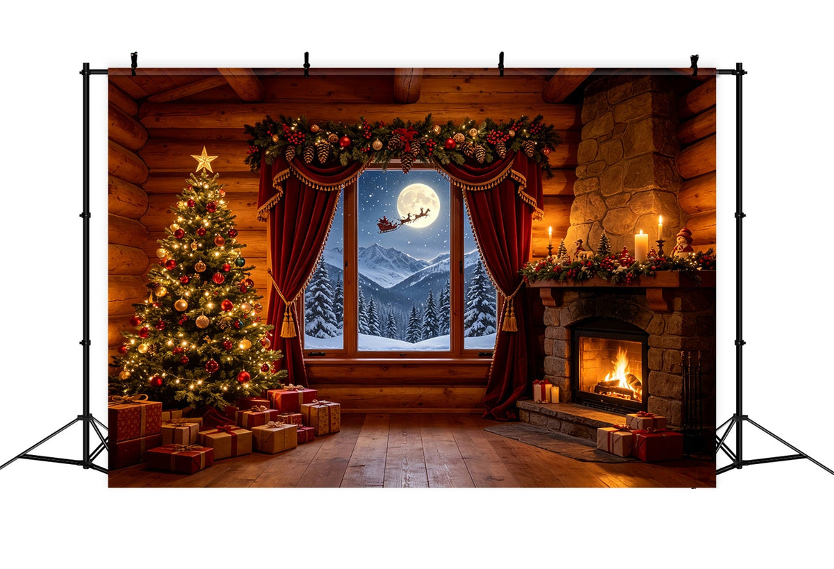 Christmas Cabin Backdrop Rustic Cabin Mountain Window Professional Christmas Backdrop UK CSH68-83