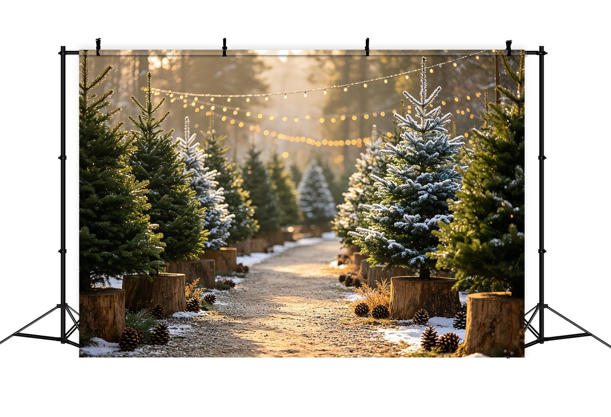 Christmas Tree Backdrop Snowy Pine Pathway Lights Muslin Christmas Backdrop UK CSH68-85