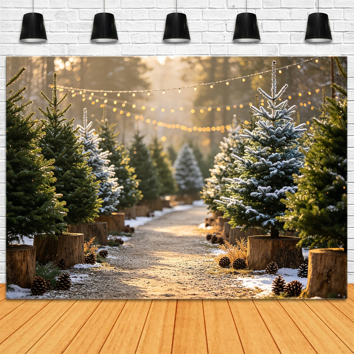 Christmas Tree Backdrop Snowy Pine Pathway Lights Muslin Christmas Backdrop UK CSH68-85