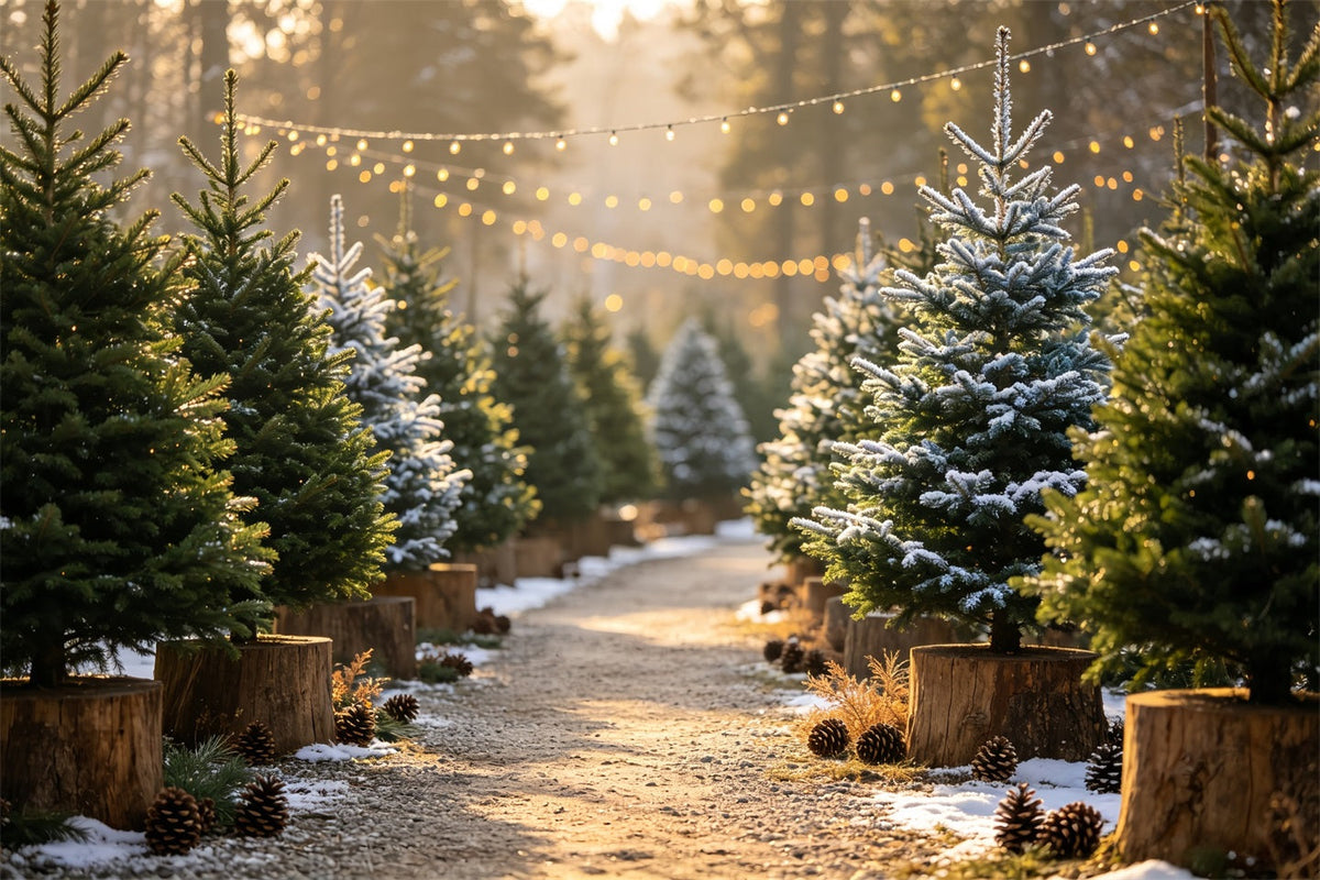 Christmas Tree Backdrop Snowy Pine Pathway Lights Muslin Christmas Backdrop UK CSH68-85
