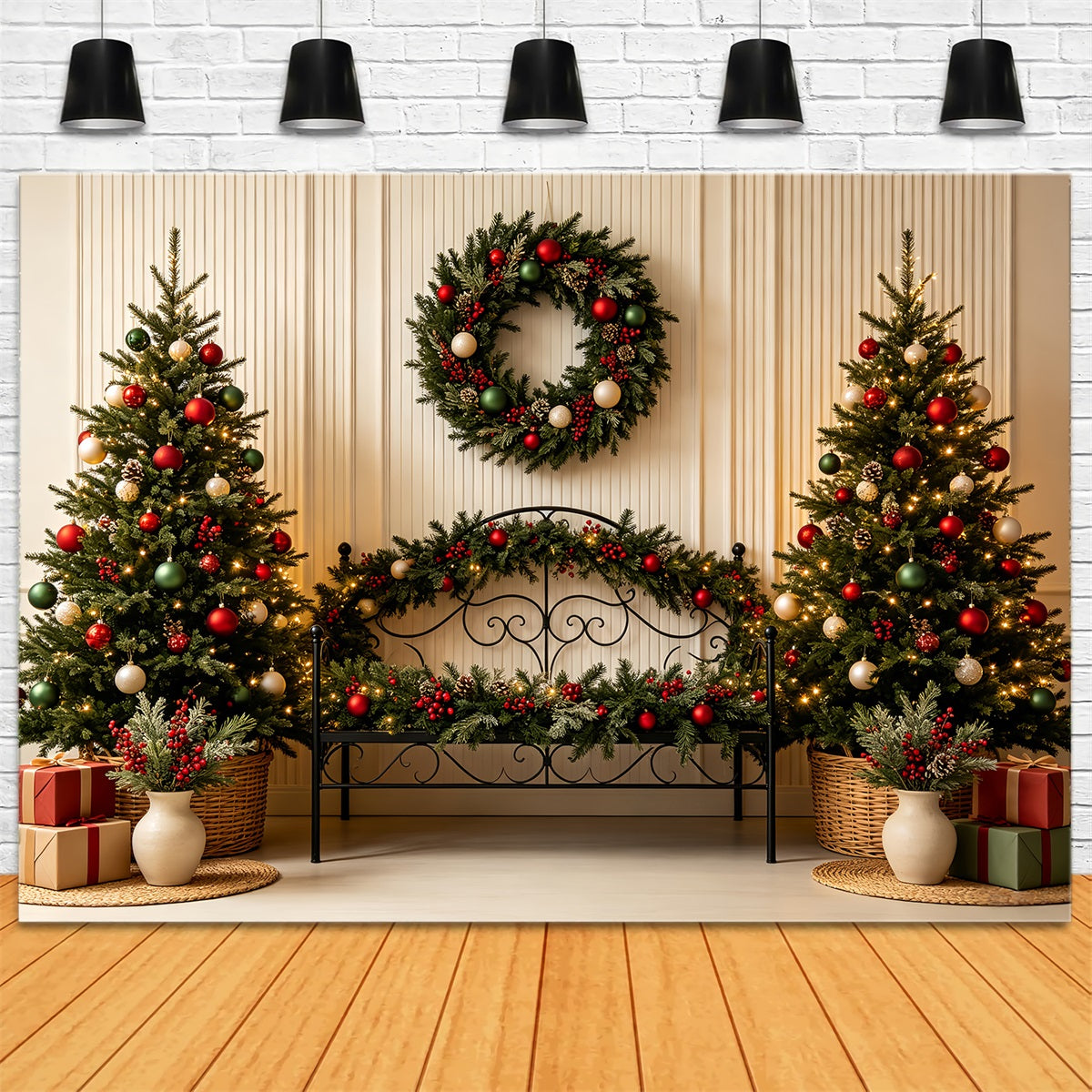 Christmas Headboard Backdrop Classic Greenery Bed Decor Muslin Backdrop Christmas UK CSH68-86
