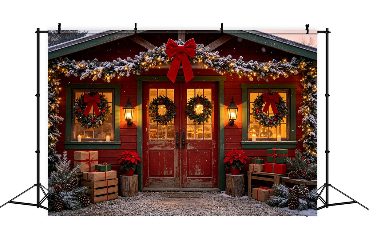 Christmas Cabin Backdrop Rustic House Door Decor Christmas Muslin Backdrops UK CSH68-88
