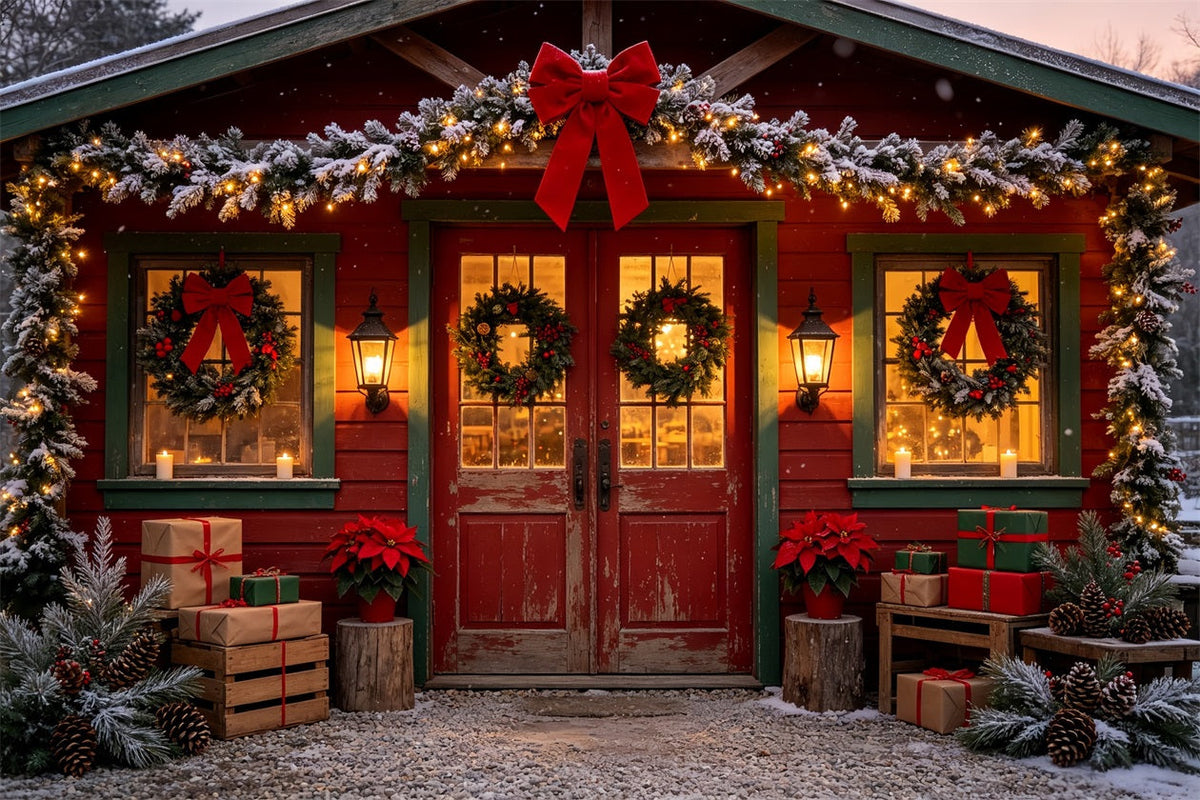 Christmas Cabin Backdrop Rustic House Door Decor Christmas Muslin Backdrops UK CSH68-88