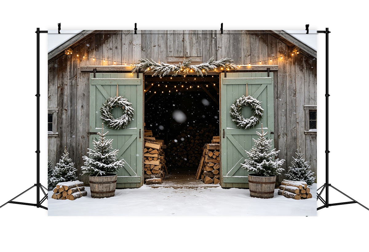 Christmas Barn Door Backdrop Snowy Barn Entrance Christmas Backdrops UK CSH68-90