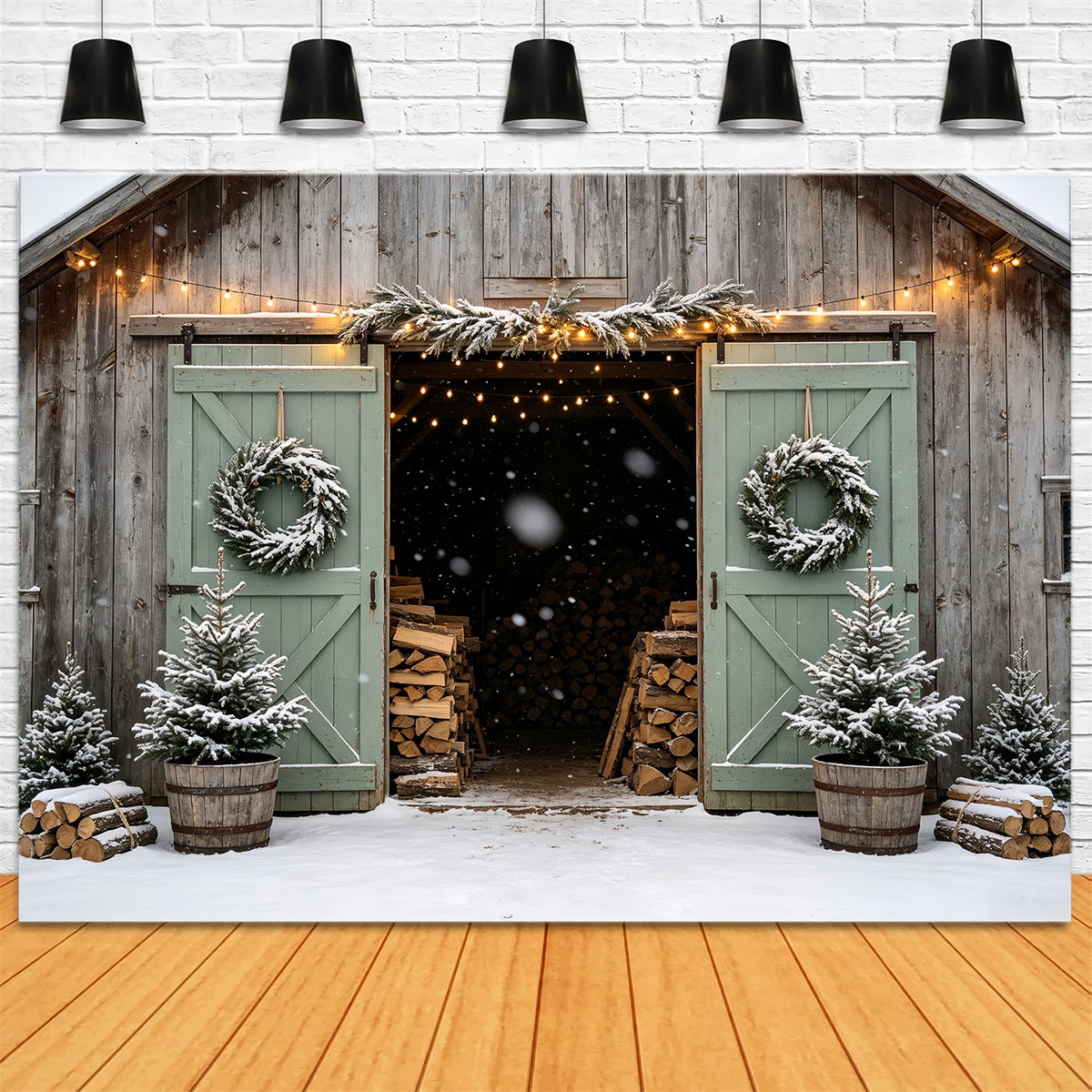 Christmas Barn Door Backdrop Snowy Barn Entrance Christmas Backdrops UK CSH68-90