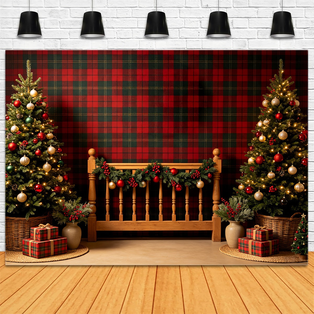 Christmas Headboard Backdrop Plaid Christmas Bedroom Decor Christmas Photo Backdrops UK CSH68-92