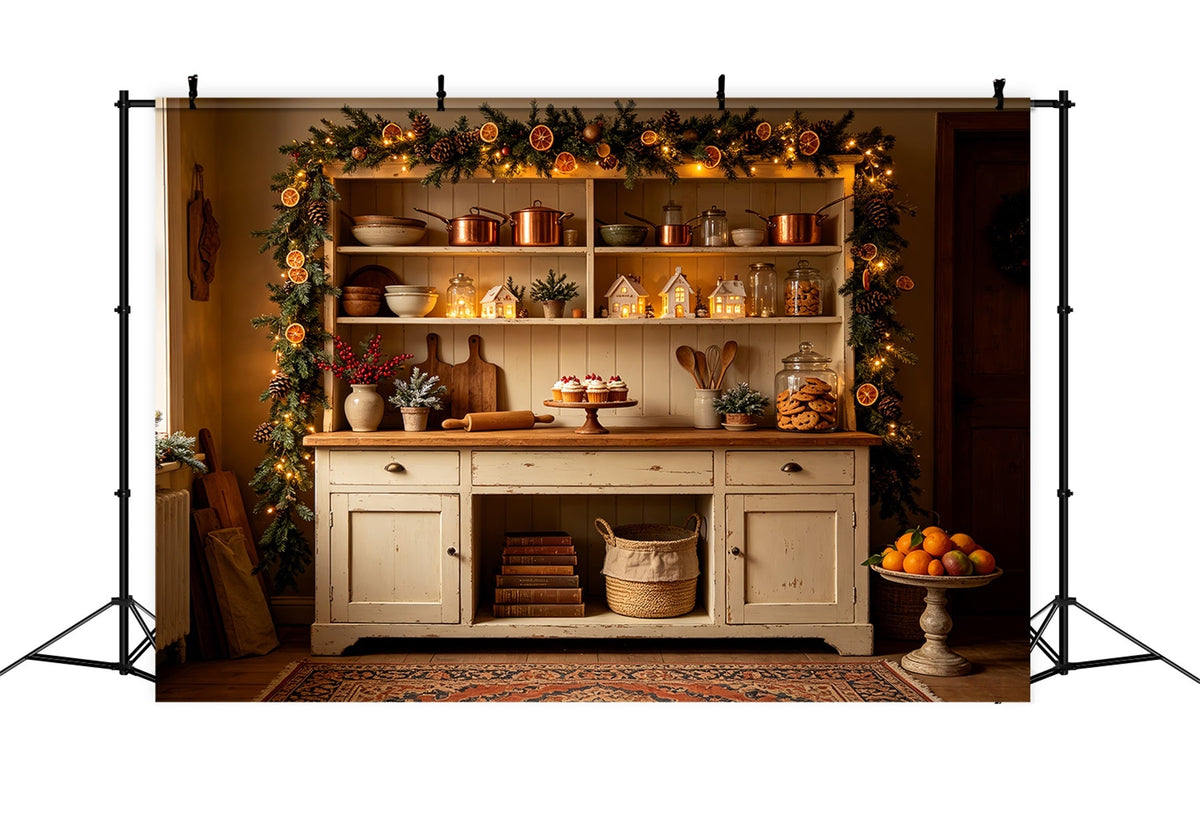 Christmas Kitchen Backdrop Rustic Orange Garland Kitchen Backdrop Christmas UK CSH68-93