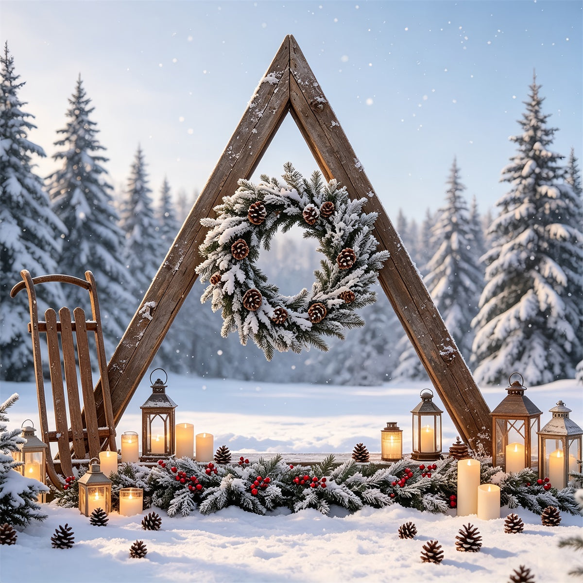 Christmas Forest Backdrop Snowy Woodland Archway Christmas Photography Backdrops UK CSH68-96