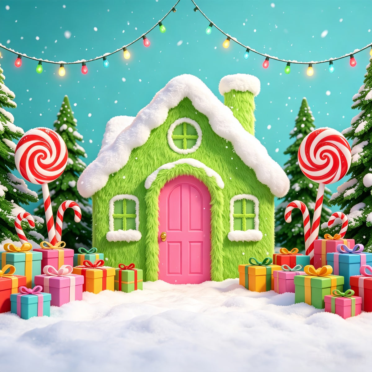 Gingerbread House Backdrops Green Candy Cottage Gifts Pink Christmas Backdrop UK CSH69-102