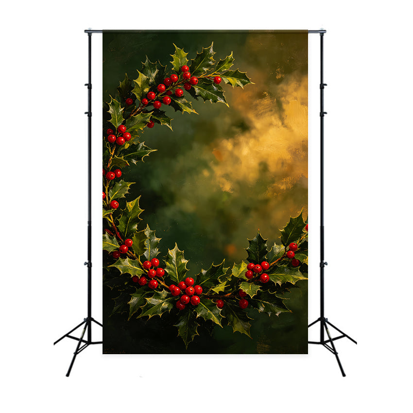 Christmas Portrait Backdrop Holly Berry Painted Wreath Christmas Picture Backdrop UK CSH69-103