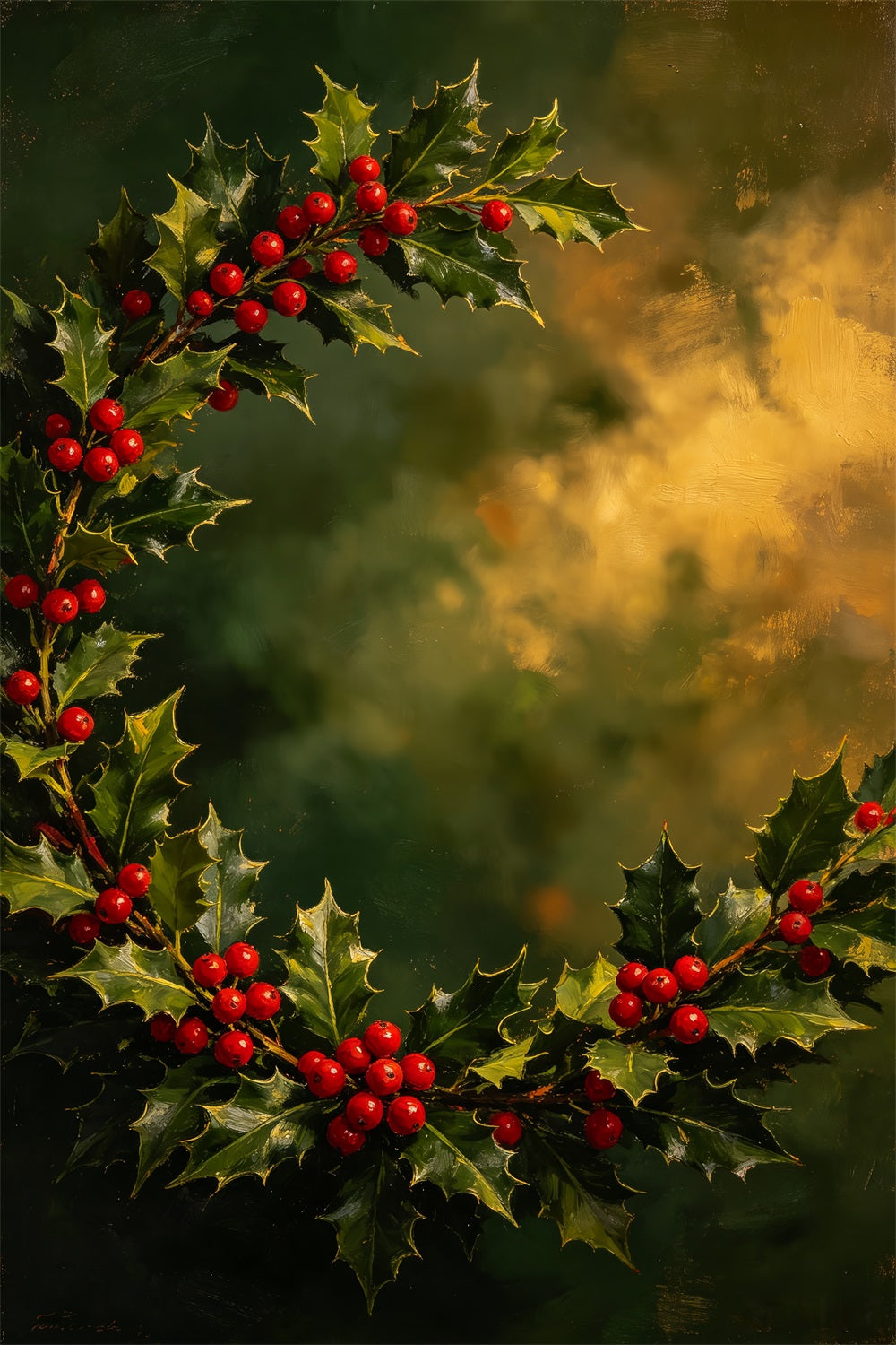 Christmas Portrait Backdrop Holly Berry Painted Wreath Christmas Picture Backdrop UK CSH69-103