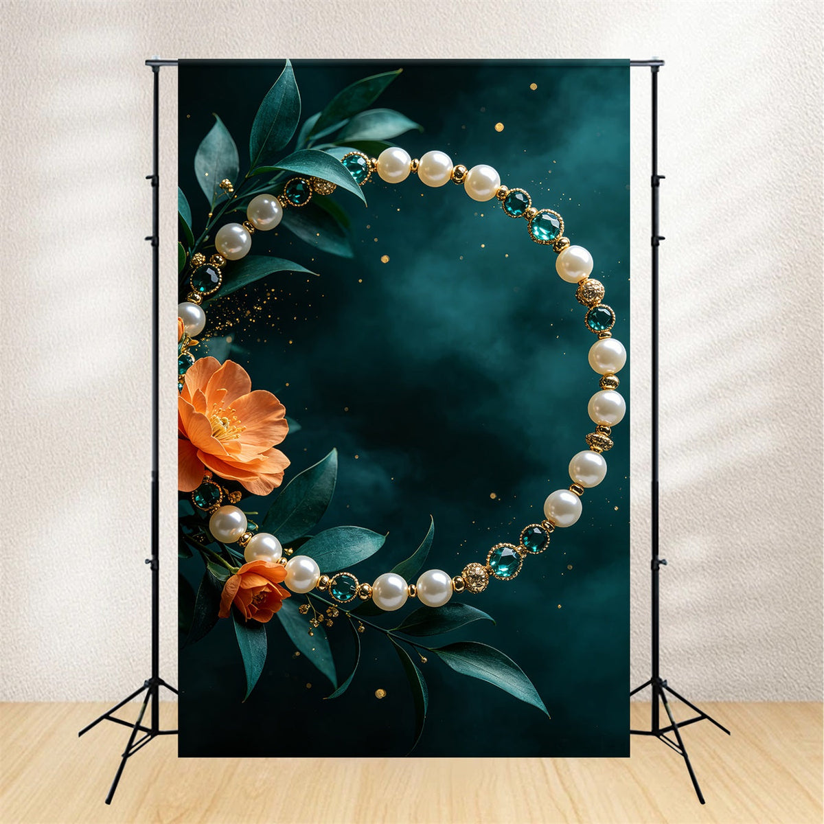 Xmas Backdrop Pearl Jewel Floral Frame Christmas Themed Backdrops UK CSH69-104