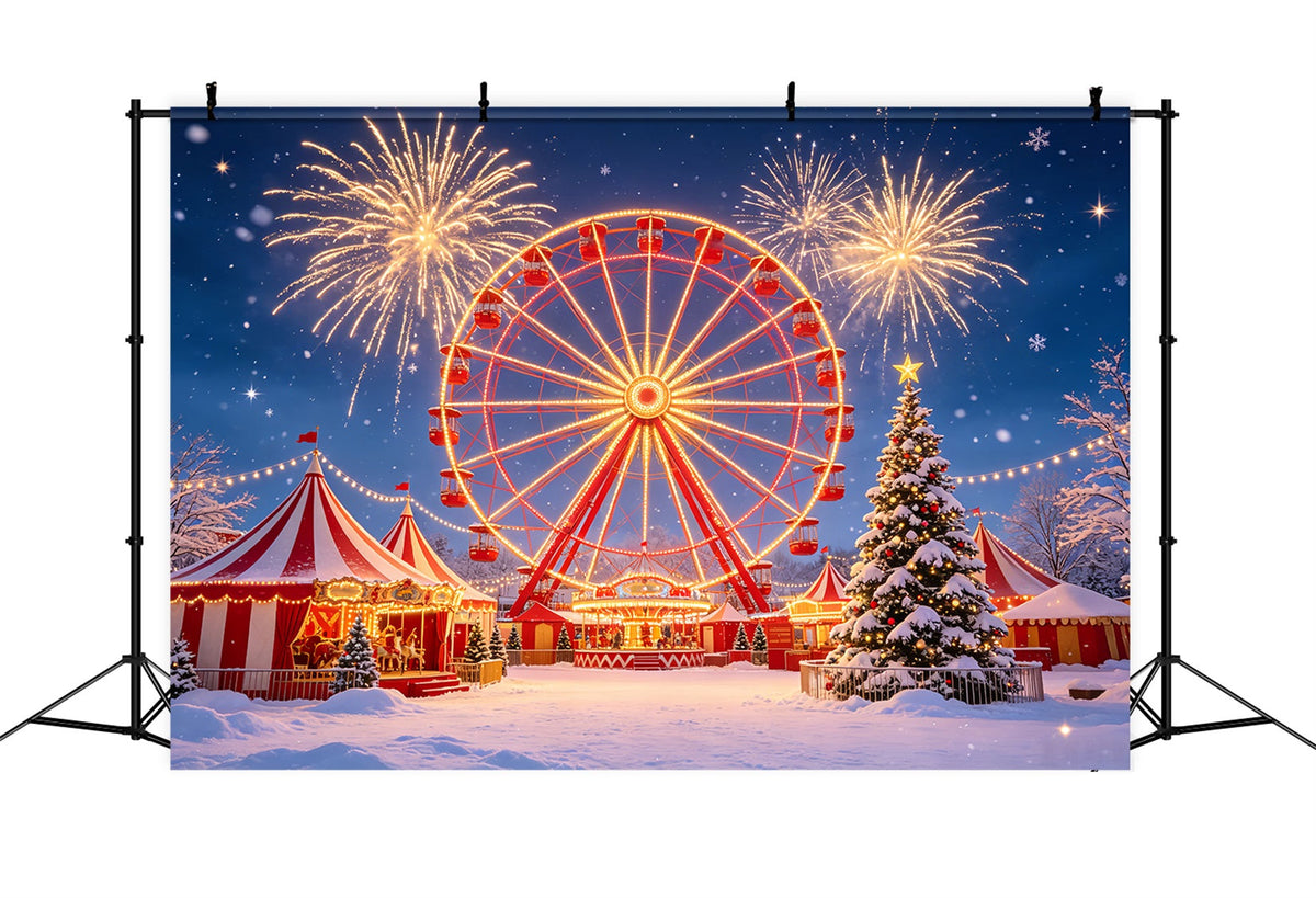 Christmas Backdrop For Party Snowy Ferris Wheel Fireworks Christmas Party Backdrop UK CSH69-105