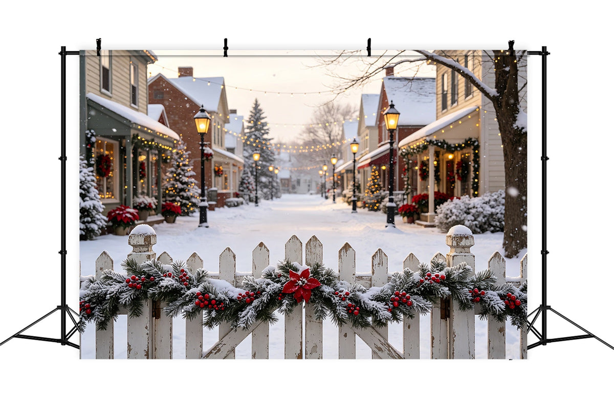 Christmas Village Backdrop Festive Street Picket Fence Studio Christmas Backdrop UK CSH69-14