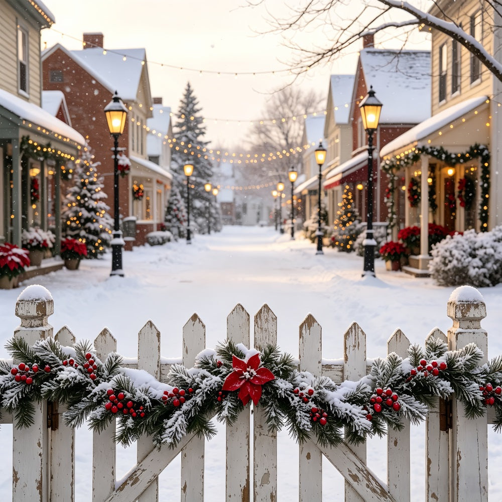 Christmas Village Backdrop Festive Street Picket Fence Studio Christmas Backdrop UK CSH69-14