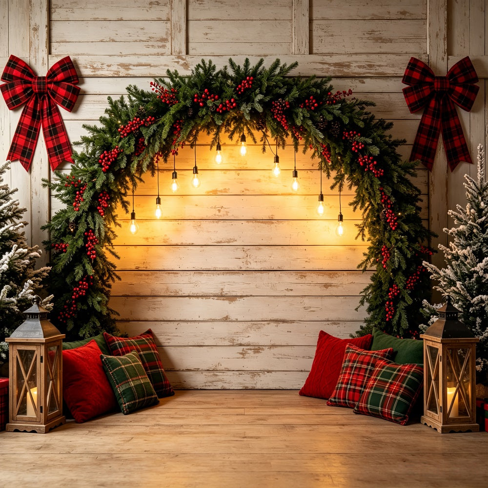 Christmas Arch Backdrop Rustic Garland Light Arch Studio Christmas Backdrops UK CSH69-15