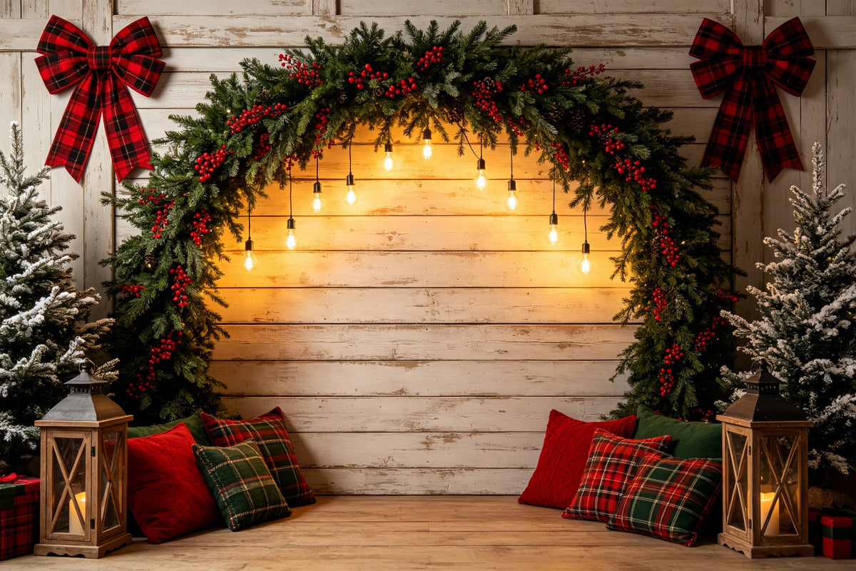 Christmas Arch Backdrop Rustic Garland Light Arch Studio Christmas Backdrops UK CSH69-15