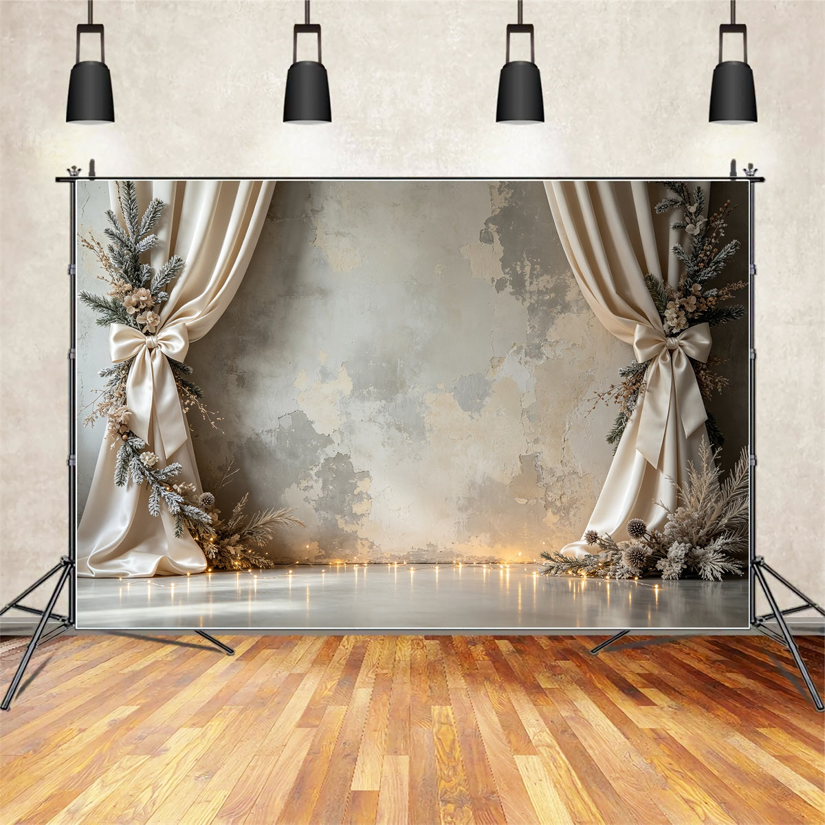 Christmas Wall Backdrops Ivory Draped Floral Arch Indoor Christmas Backdrops UK CSH69-19