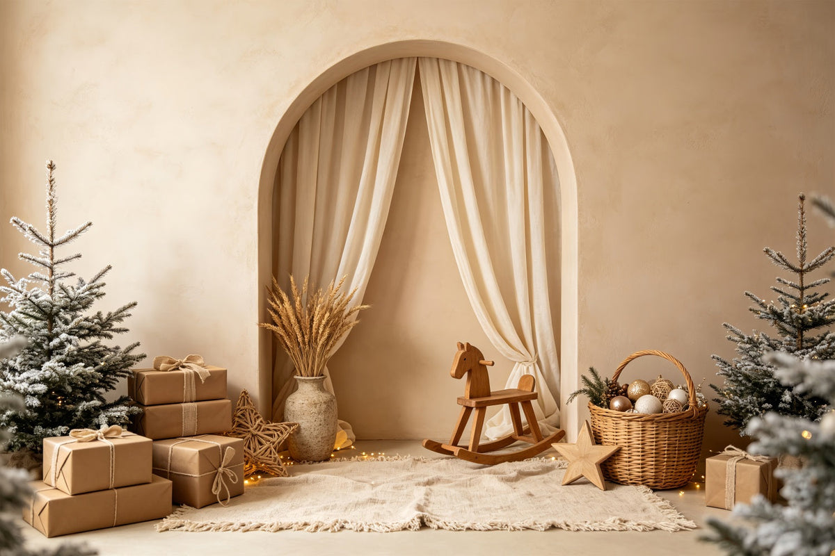 Boho Christmas Backdrop Neutral Arch Rocking Horse Backdrops Christmas UK CSH69-2