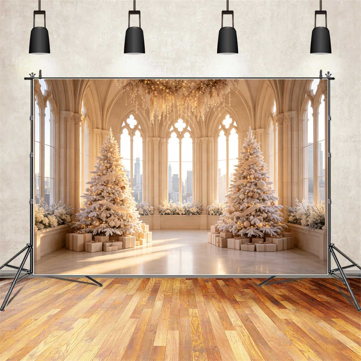 Victorian Christmas Backdrop White Cathedral Hall Professional Christmas Backdrop UK CSH69-20