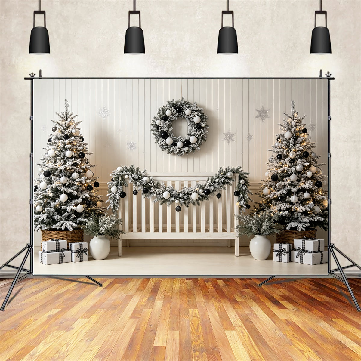 Christmas Headboard Backdrop Black White Nursery Decor Muslin Backdrop Christmas UK CSH69-23