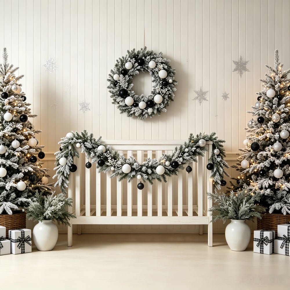 Christmas Headboard Backdrop Black White Nursery Decor Muslin Backdrop Christmas UK CSH69-23