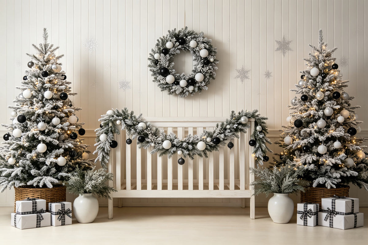 Christmas Headboard Backdrop Black White Nursery Decor Muslin Backdrop Christmas UK CSH69-23