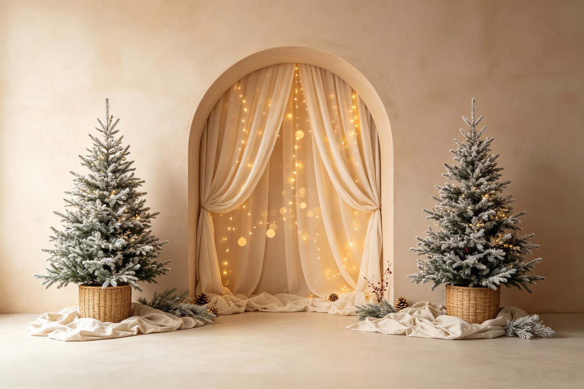 Boho Christmas Backdrop Soft Arch Tree Glow Photographic Backdrops Christmas UK CSH69-24