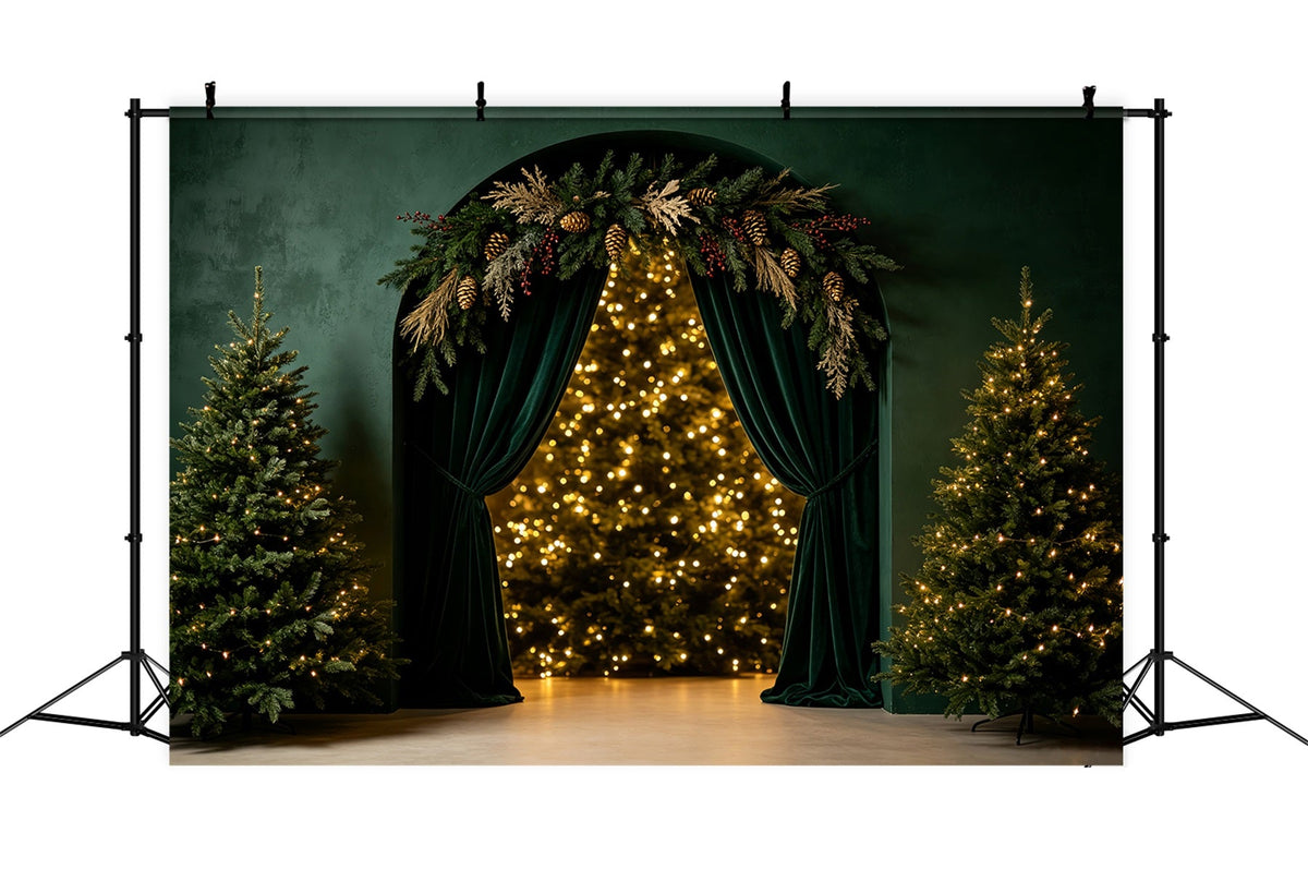 Christmas Bokeh Backdrop Emerald Arch Tree Glow Christmas Muslin Backdrops UK CSH69-25