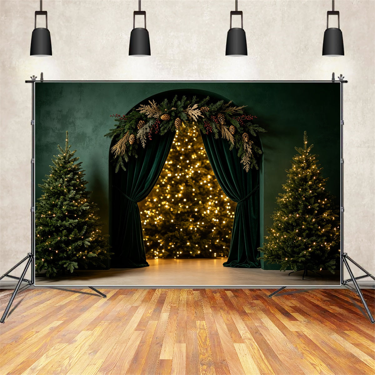 Christmas Bokeh Backdrop Emerald Arch Tree Glow Christmas Muslin Backdrops UK CSH69-25