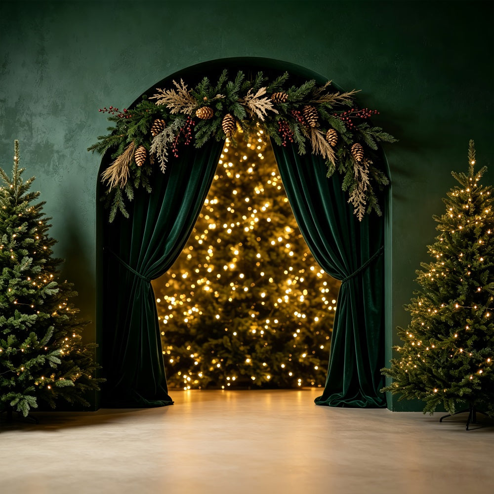 Christmas Bokeh Backdrop Emerald Arch Tree Glow Christmas Muslin Backdrops UK CSH69-25