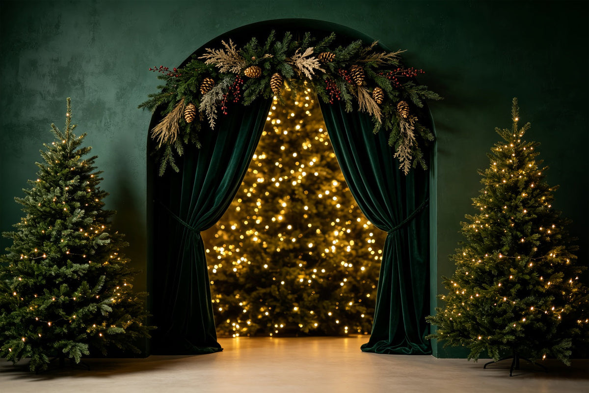 Christmas Bokeh Backdrop Emerald Arch Tree Glow Christmas Muslin Backdrops UK CSH69-25