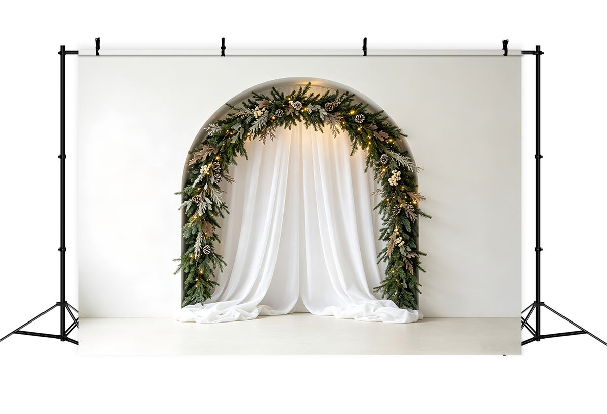 White Christmas Backdrop Elegant Drapery Garland Arch Christmas Backdrop UK CSH69-26