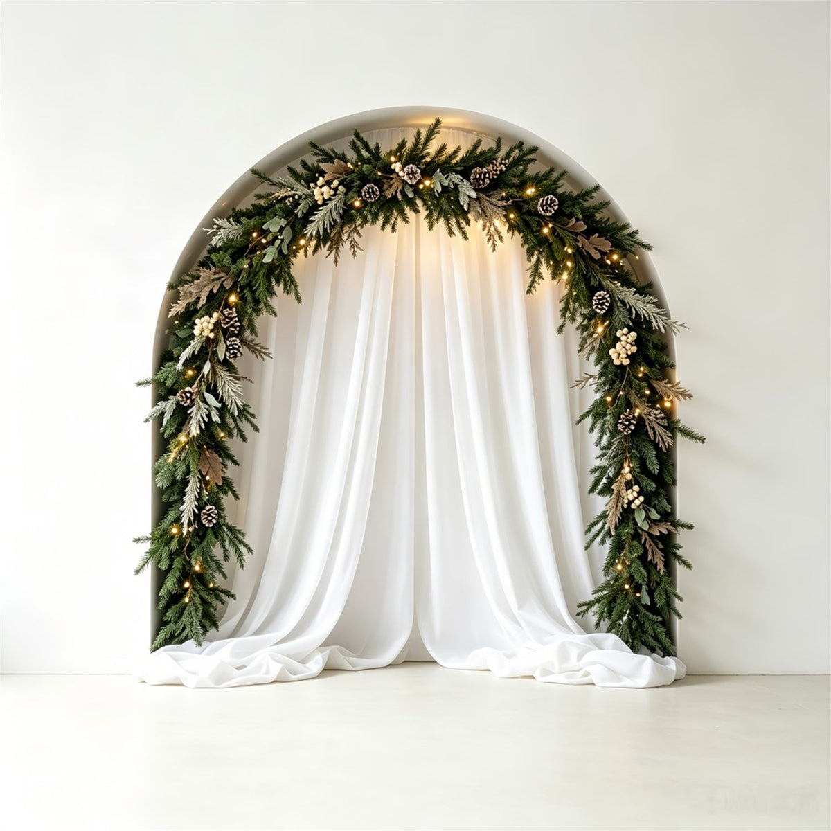 White Christmas Backdrop Elegant Drapery Garland Arch Christmas Backdrop UK CSH69-26