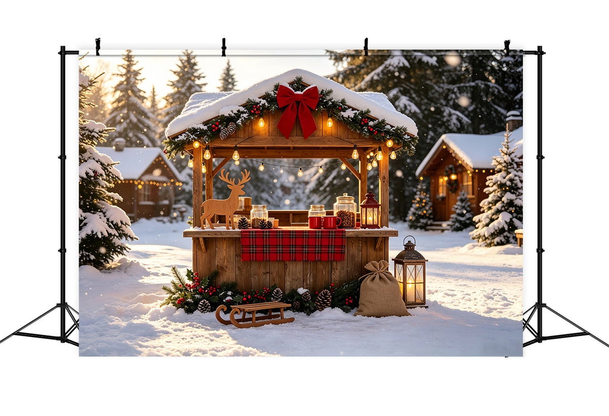 Snowy Christmas Backdrop Winter Rustic Market Stall Christmas Backdrops UK CSH69-27