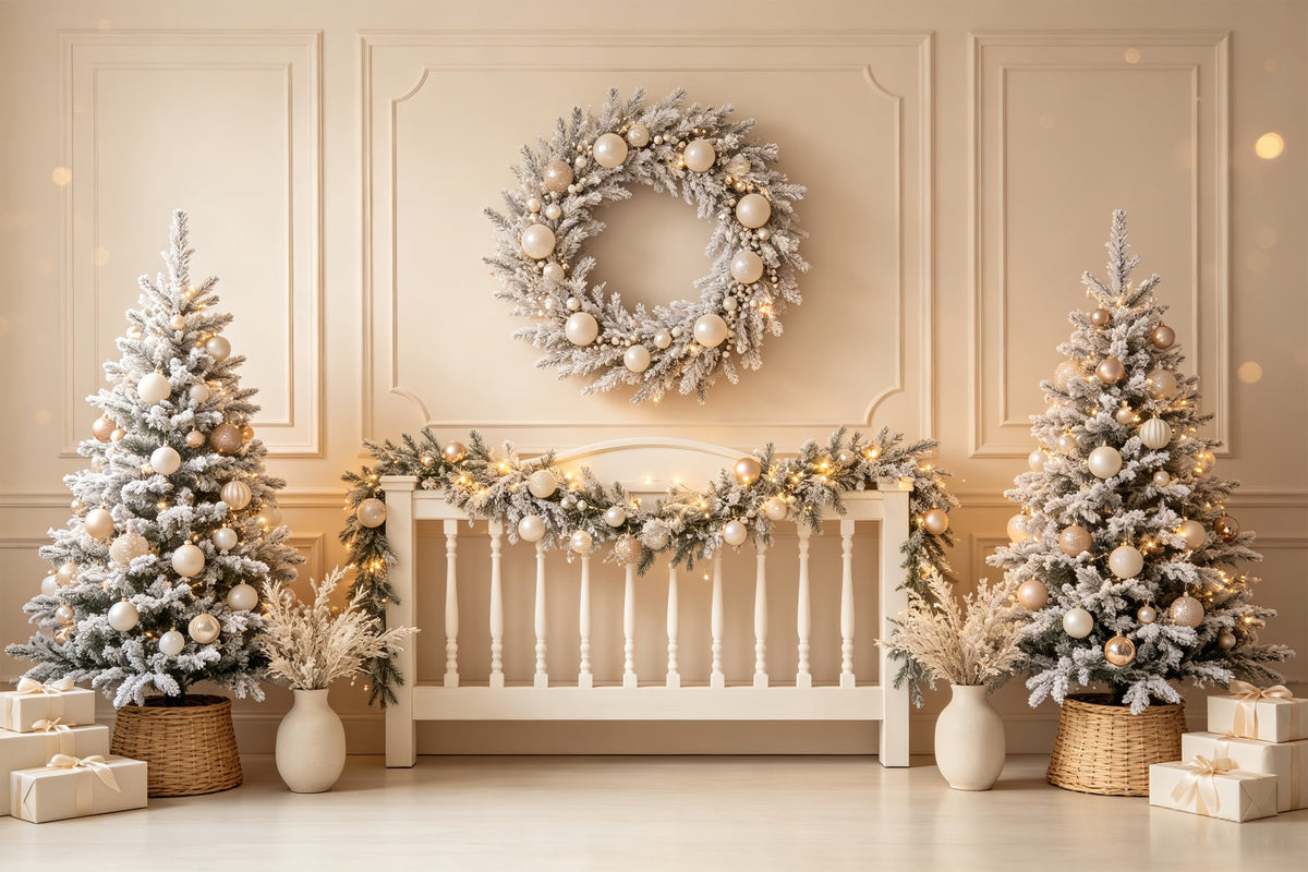 Christmas Headboard Backdrop Ivory Frosted Wreath Display Christmas Photo Backdrops UK CSH69-29