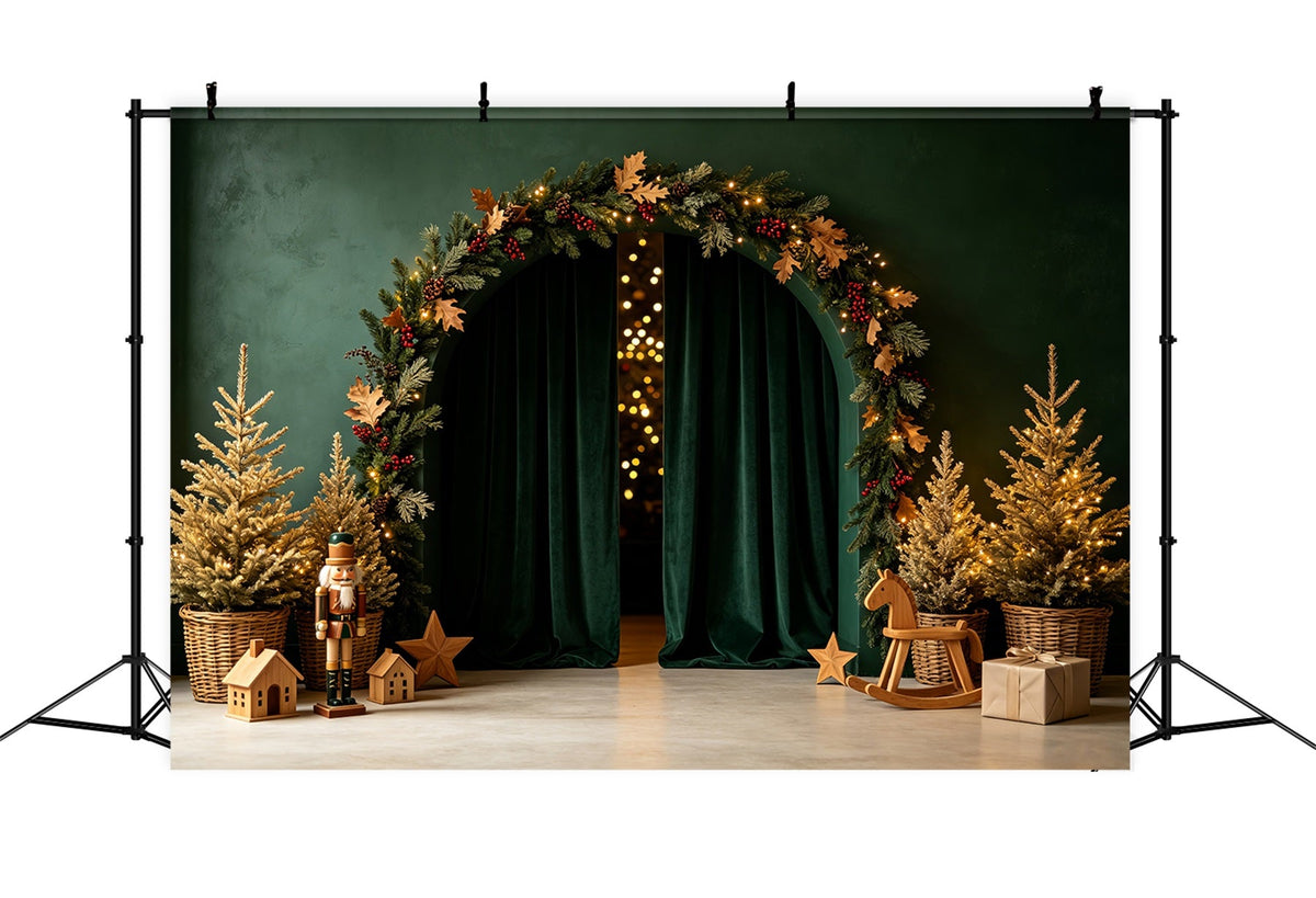 Green Christmas Backdrop Emerald Arch Nutcracker Decor Photography Christmas Backdrop UK CSH69-3