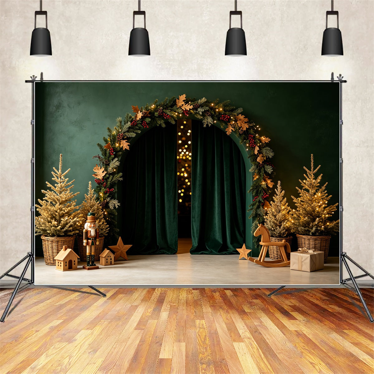 Green Christmas Backdrop Emerald Arch Nutcracker Decor Photography Christmas Backdrop UK CSH69-3