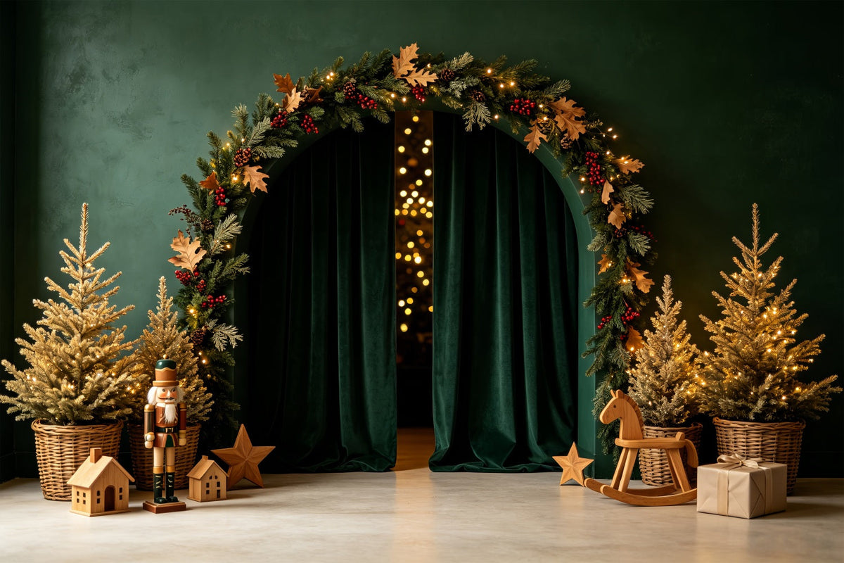 Green Christmas Backdrop Emerald Arch Nutcracker Decor Photography Christmas Backdrop UK CSH69-3