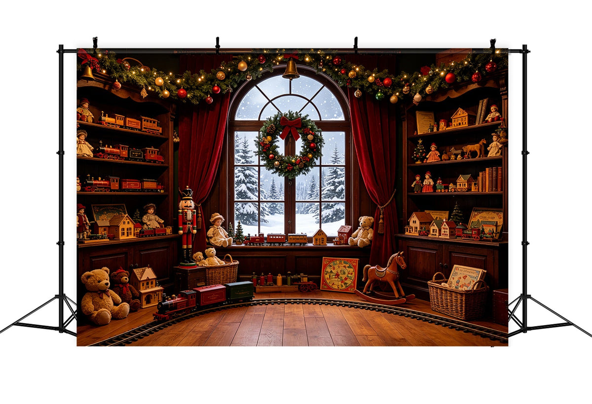 Vintage Christmas Backdrop Toy Train Room Window Large Christmas Backdrops UK CSH69-35