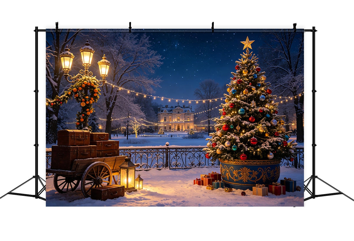 Winter Christmas Backdrop Grand Estate Tree Cart Backdrops Christmas UK CSH69-39