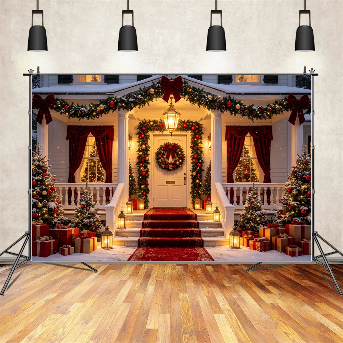 Night Before Christmas Backdrop Red Carpet Porch Entrance Photography Christmas Backdrop UK CSH69-40