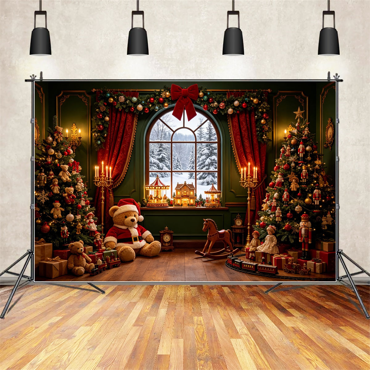 Vintage Christmas Backdrop Toyland Window Teddy Parlor Photography Backdrops Christmas UK CSH69-41