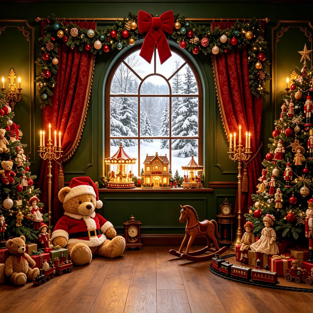 Vintage Christmas Backdrop Toyland Window Teddy Parlor Photography Backdrops Christmas UK CSH69-41