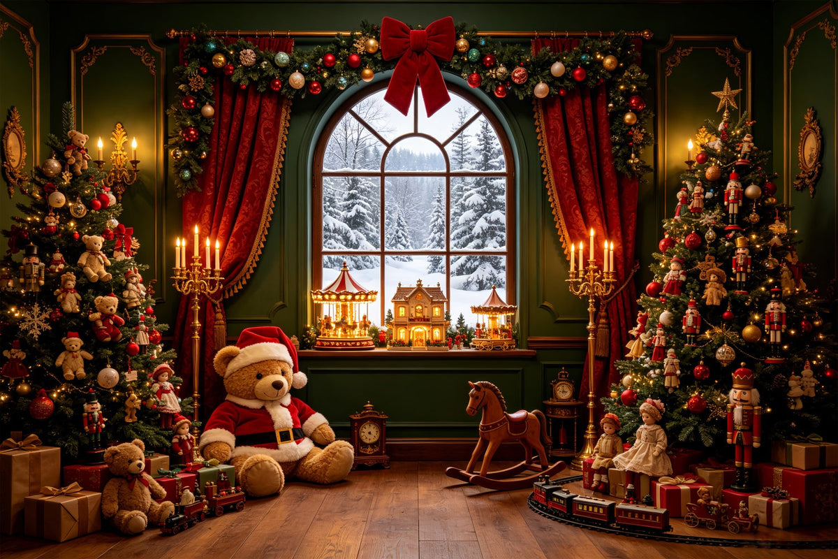 Vintage Christmas Backdrop Toyland Window Teddy Parlor Photography Backdrops Christmas UK CSH69-41